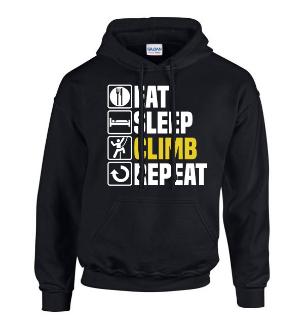 eat sleep climb hegymászás hegymászó Fekete Férfi Kapucnis Pulóver