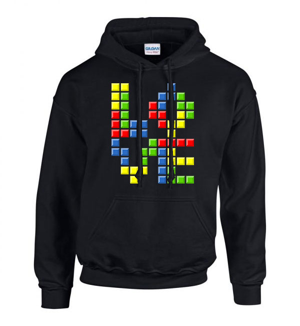 love tetris tetrisz Fekete Férfi Kapucnis Pulóver
