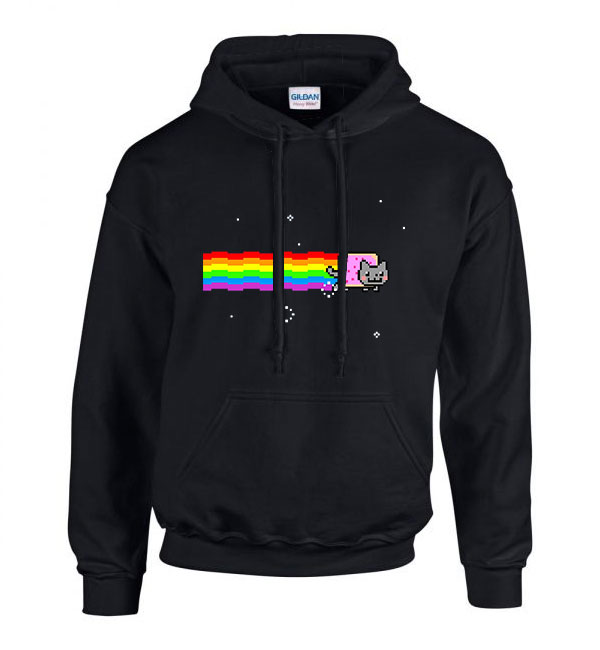 nyam cat macska Fekete Férfi Kapucnis Pulóver