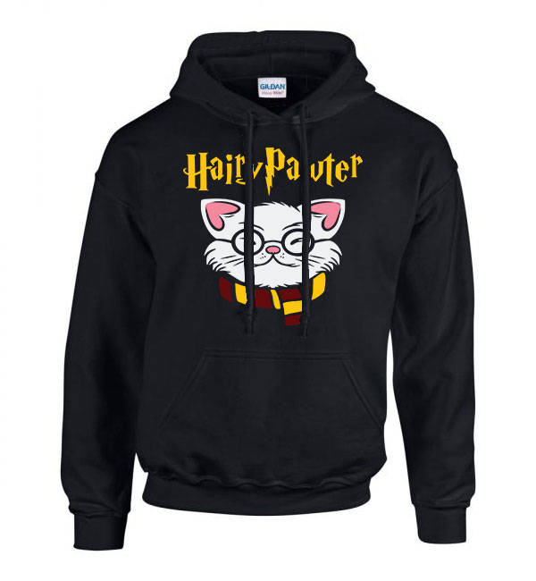 macska macskás cica cicás harry potter Fekete Férfi Kapucnis Pulóver