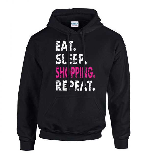 eat sleep shopping shoppingolás Fekete Férfi Kapucnis Pulóver