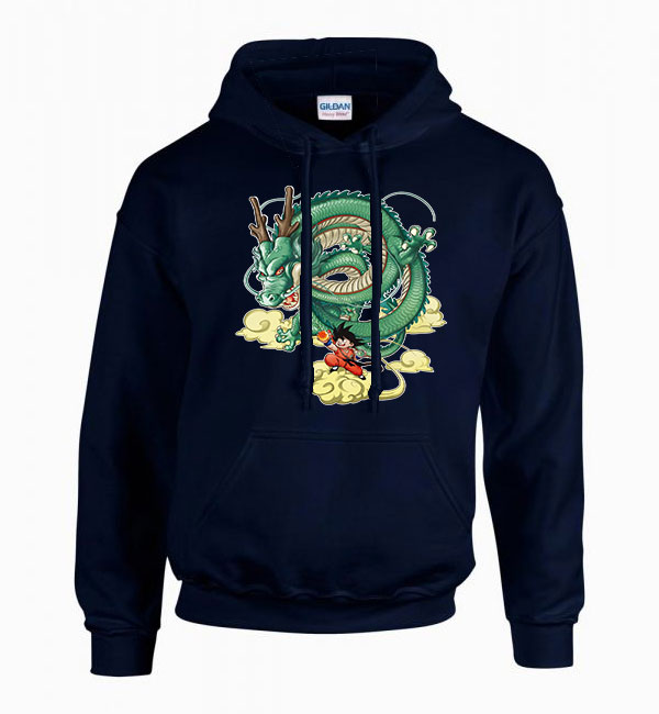 dragon ball son goku shenron shenlong Sötétkék Férfi Kapucnis Pulóver