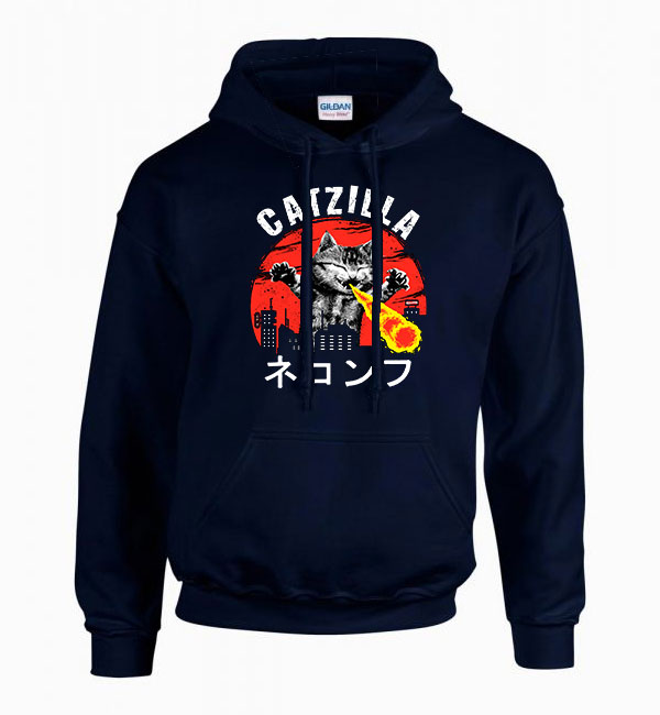 catzilla macska macskás cica cicás Sötétkék Férfi Kapucnis Pulóver