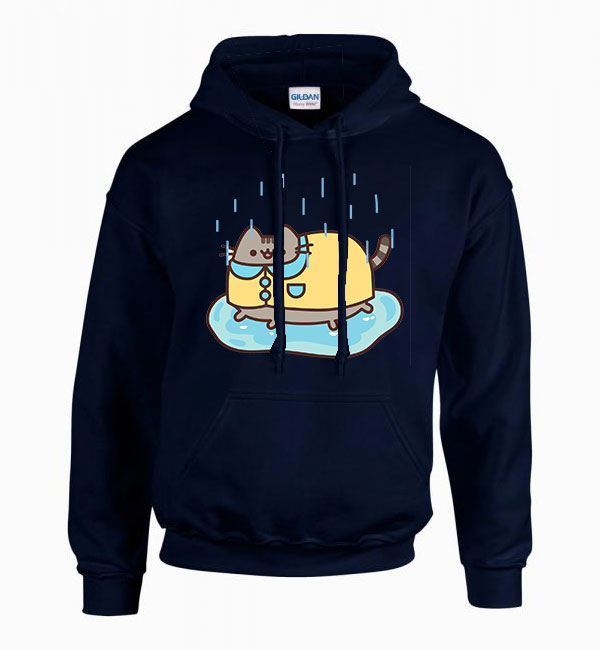 pusheen macska macskás cica cicás Sötétkék Férfi Kapucnis Pulóver