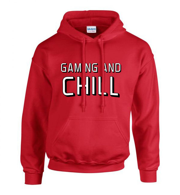 Gaming And Chill Gamer Piros Férfi Kapucnis Pulóver