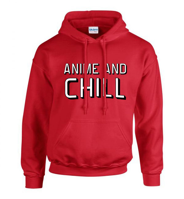 anime and chill Piros Férfi Kapucnis Pulóver