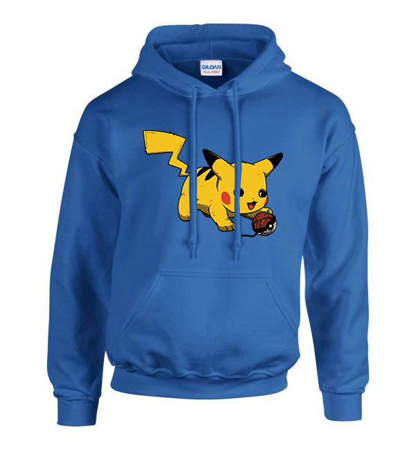 Pokemon Pikachu Macska Macskás Kék Férfi Kapucnis Pulóver