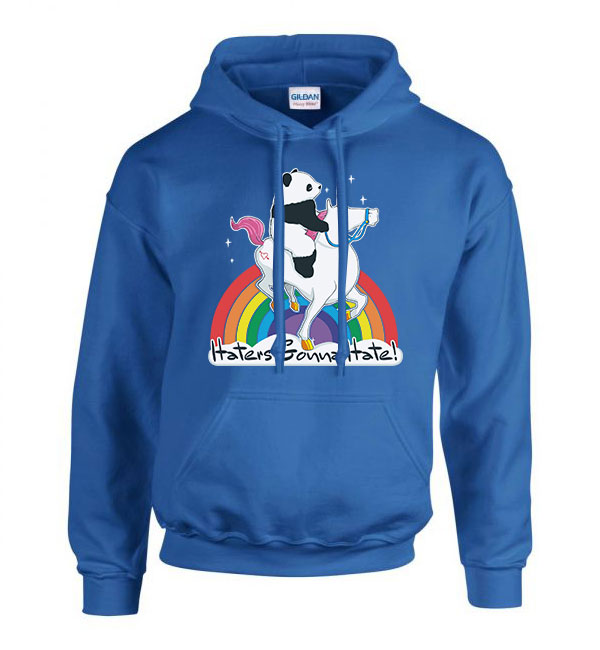 haters gonna hatte unikornis panda Kék Férfi Kapucnis Pulóver