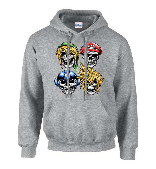 Gamer Koponyák mario link megamen son goku Sportszürke Férfi Kapucnis Pulóver