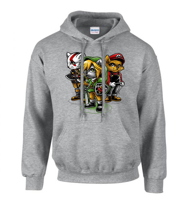zelda link mario macska macskás cica cicás Sportszürke Férfi Kapucnis Pulóver
