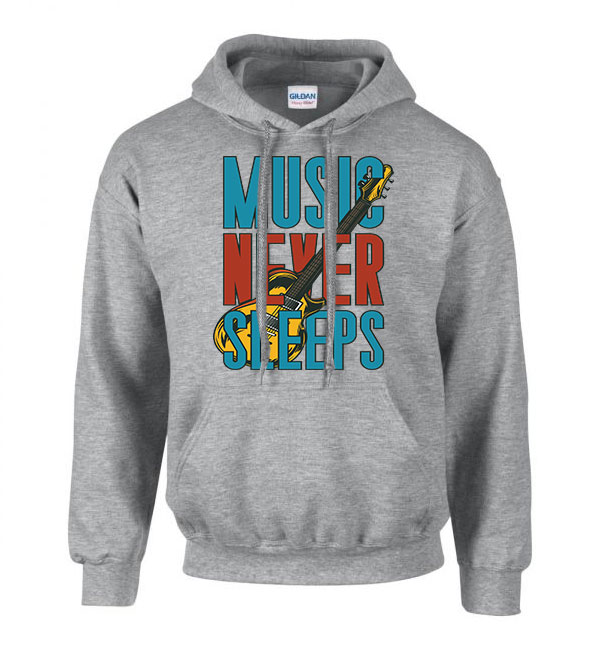 Music Never Sleeps gitár gitáros Sportszürke Férfi Kapucnis Pulóver