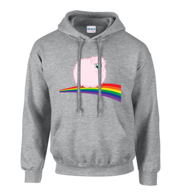 pink fluffy unicorn dancing on rainbow Sportszürke Férfi Kapucnis Pulóver
