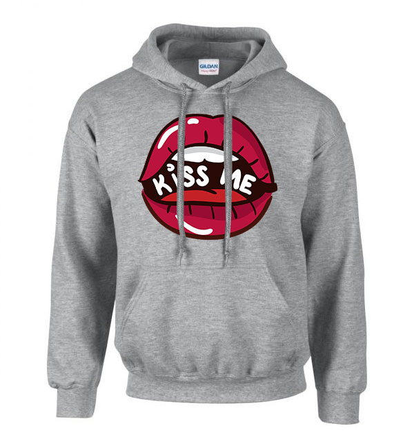 kiss me lips ajak ajkak száj Sportszürke Férfi Kapucnis Pulóver