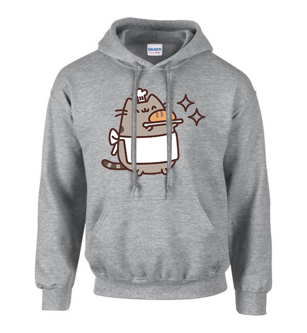 pusheen pék macska macskás cica cicás Sportszürke Férfi Kapucnis Pulóver