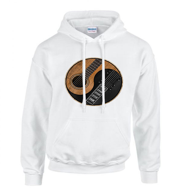 Gitár Yin Yang Fehér Férfi Kapucnis Pulóver