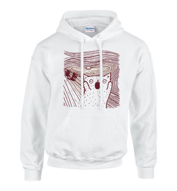 a sikoly macska macskás cica cicás Fehér Férfi Kapucnis Pulóver