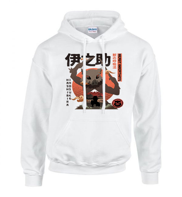 demon slayer inosuke Fehér Férfi Kapucnis Pulóver