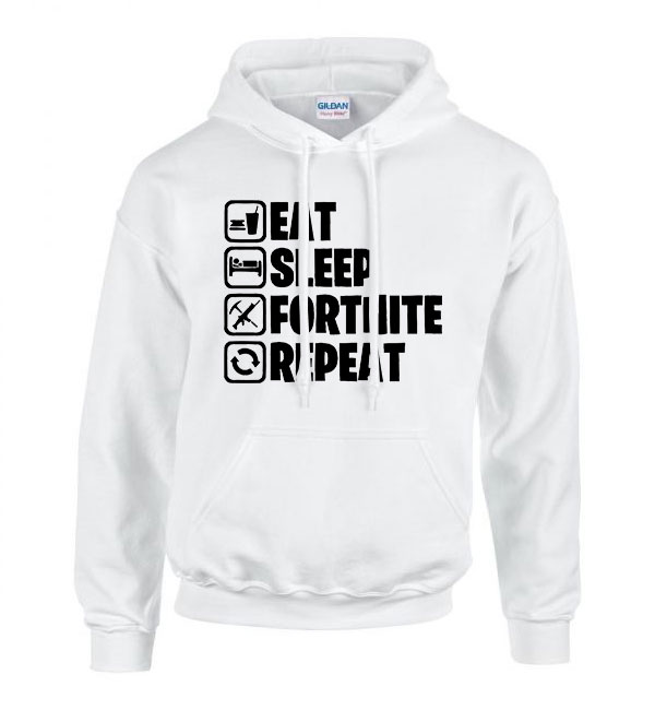 eat sleep fortnite repeat Fehér Férfi Kapucnis Pulóver