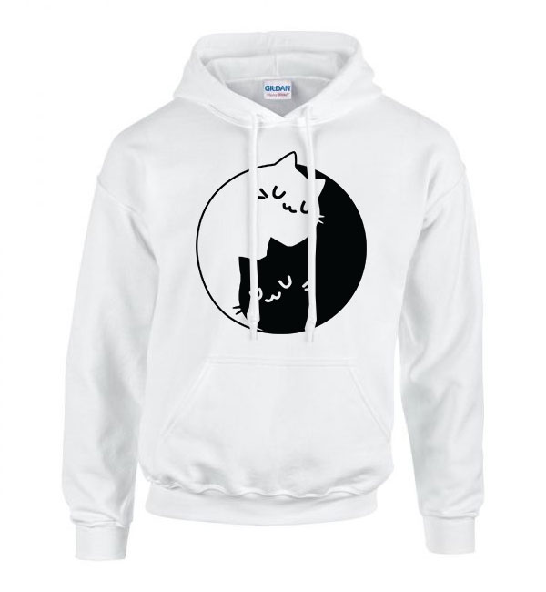 yin yang cica macska macskás macskák Fehér Férfi Kapucnis Pulóver