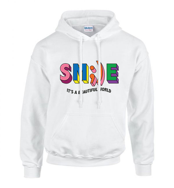 Smile mosolyogj its a beautiful world Fehér Férfi Kapucnis Pulóver