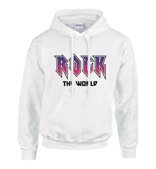 rock the world Fehér Férfi Kapucnis Pulóver