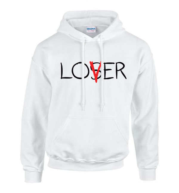 lover loser az stephen king it pennywise Fehér Férfi Kapucnis Pulóver