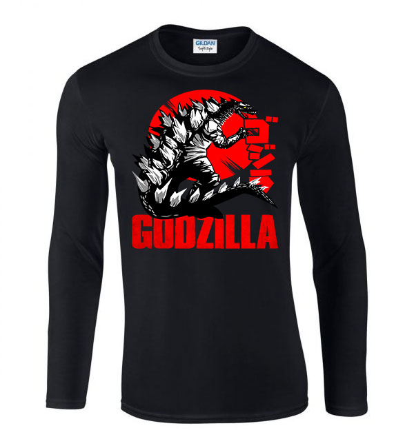 Godzilla Fekete Férfi Hosszú Ujjú Póló