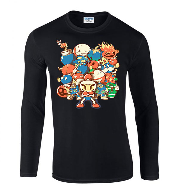 bomberman mario voltorb pokemon Fekete Férfi Hosszú Ujjú Póló