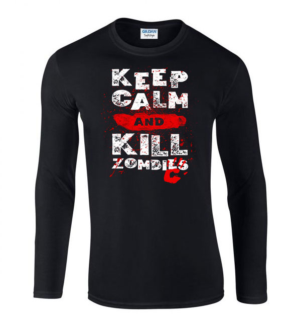 zombi zombis zombie humor kill Fekete Férfi Hosszú Ujjú Póló