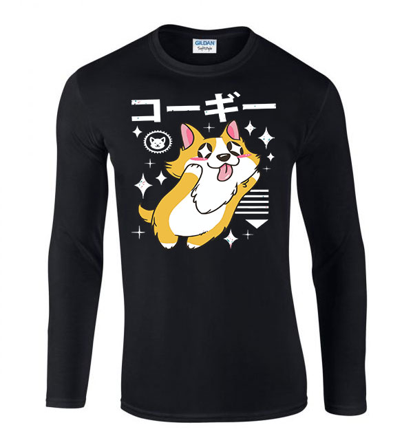 korgi corgi kutya Fekete Férfi Hosszú Ujjú Póló