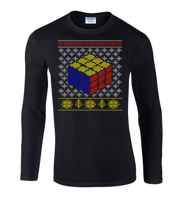 Rubik kocka karácsony ronda pulcsi Fekete Férfi Hosszú Ujjú Póló