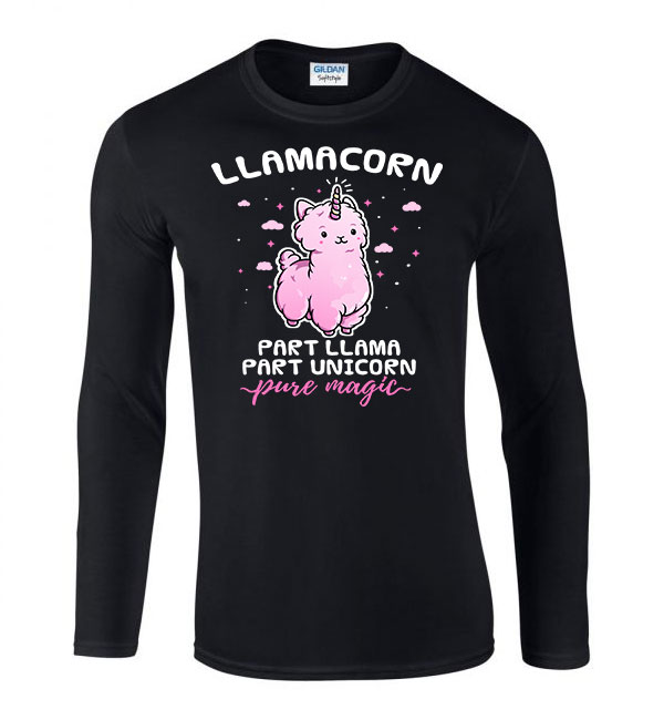láma unikornis Fekete Férfi Hosszú Ujjú Póló