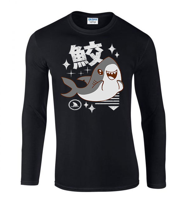 kawaii cuki cápa shark Fekete Férfi Hosszú Ujjú Póló