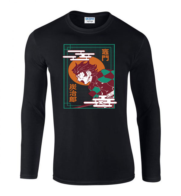 demon slayer tanjiro Fekete Férfi Hosszú Ujjú Póló