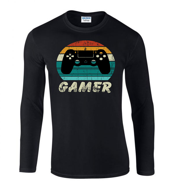 gamer Fekete Férfi Hosszú Ujjú Póló