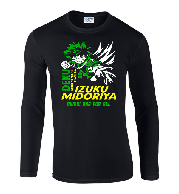 midoriya my hero academia hősakadémia Fekete Férfi Hosszú Ujjú Póló