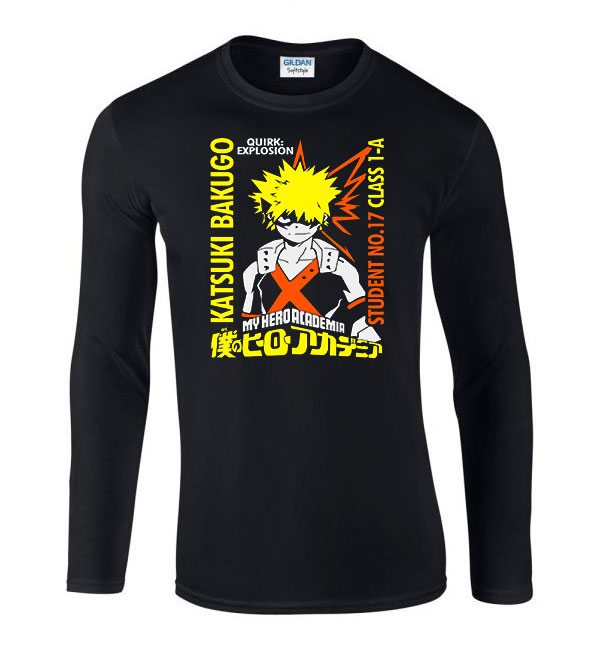 bakugo kacchan my hero academia hősakadémia Fekete Férfi Hosszú Ujjú Póló