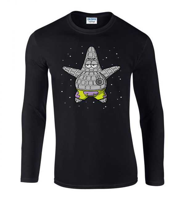 csillag patrik spongya bob Fekete Férfi Hosszú Ujjú Póló
