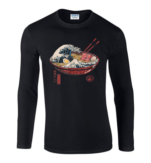 kanagava hullám ramen japán Fekete Férfi Hosszú Ujjú Póló