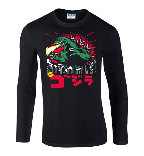godzilla Fekete Férfi Hosszú Ujjú Póló