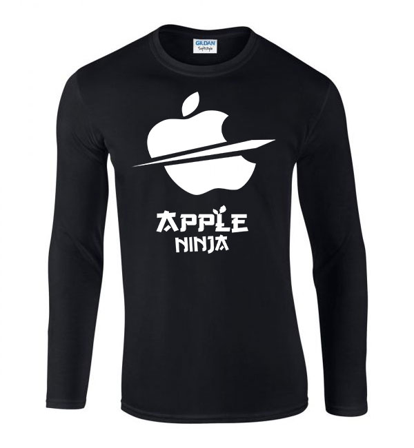 apple ninja Fekete Férfi Hosszú Ujjú Póló