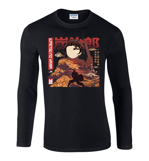 tanjiro demon slayer Fekete Férfi Hosszú Ujjú Póló