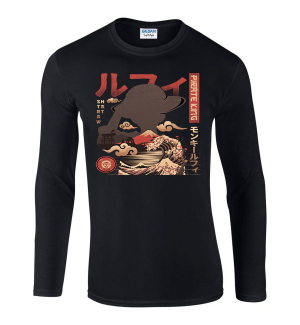 one piece pirate king monkey d  Fekete Férfi Hosszú Ujjú Póló