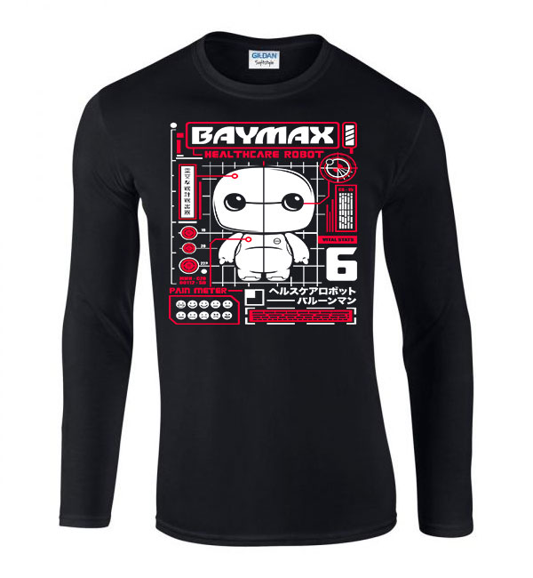 Baymax Fekete Férfi Hosszú Ujjú Póló