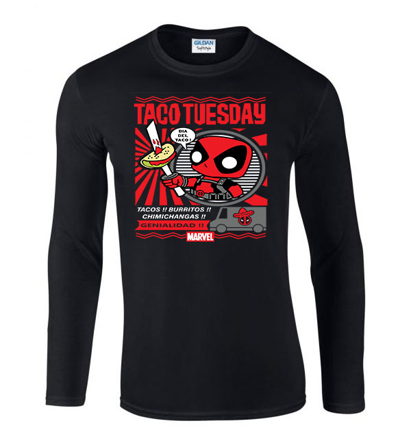 taco tuesday deadpool Fekete Férfi Hosszú Ujjú Póló
