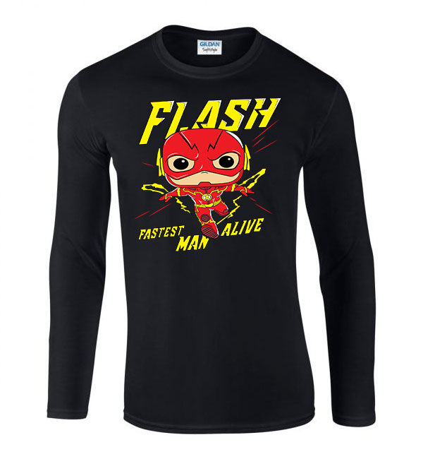 chibi flash Fekete Férfi Hosszú Ujjú Póló