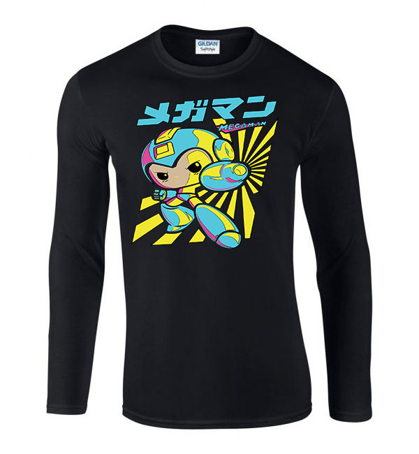 megaman Fekete Férfi Hosszú Ujjú Póló
