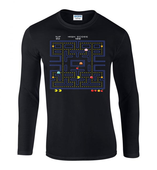 pac man Fekete Férfi Hosszú Ujjú Póló