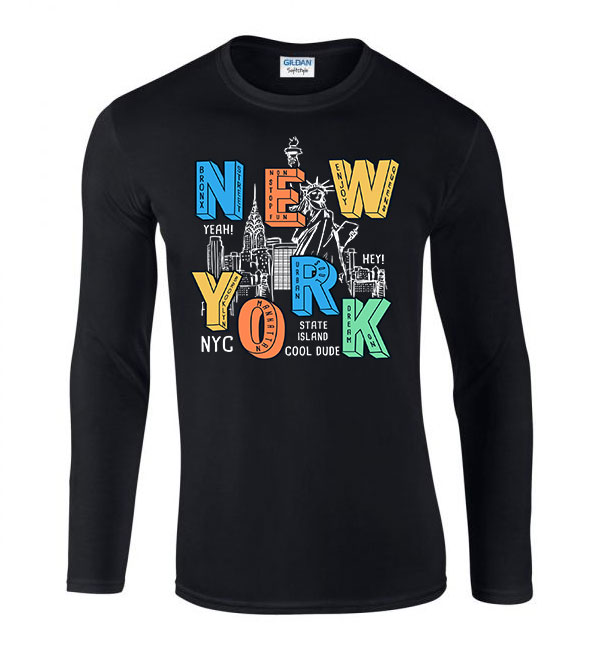 new york usa nyc Fekete Férfi Hosszú Ujjú Póló