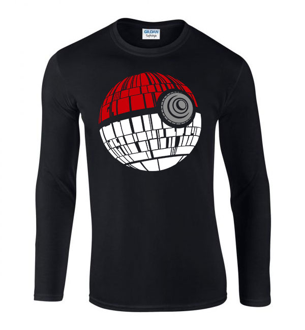 Pokemon Death Star Halálcsillag Pokelabda Fekete Férfi Hosszú Ujjú Póló